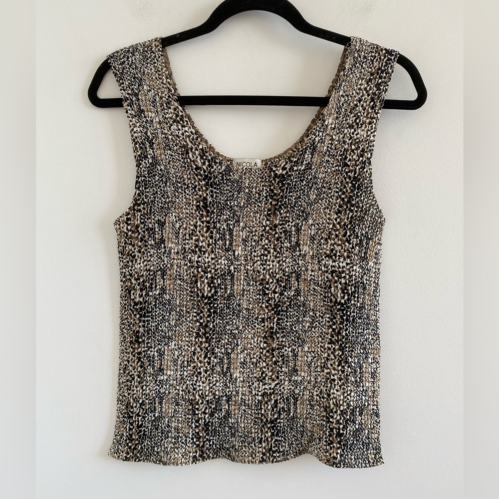 NICOLA Black & Brown Animal Print Textured Tank Top Size Large